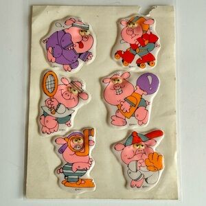 Vintage 80s Googly Eyes Complete Sticker Sheet DBGCI Cartoon Piggy Sport